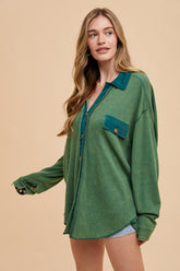 Annie Wear Women's Waffle-Knit Mineral Washed Button Down Shirt - Trendy & Versatile